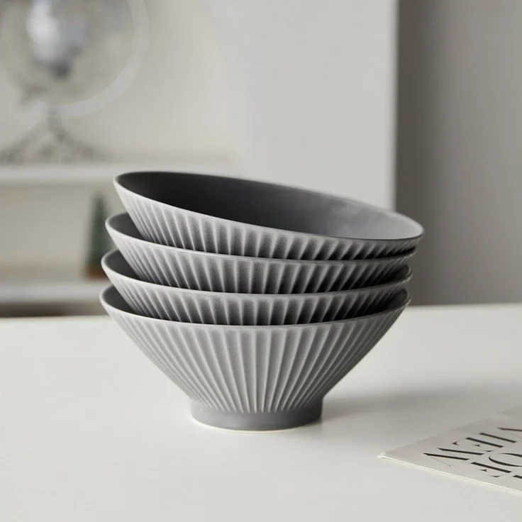 JIWOO Schüssel 4er Ø20cm, Japanische Ramenschüssel Suppenschüssel bowl Pastaschüssel, Keramik, (Set, 16-tlg), Hochwertiges Schüsseln Schwarz Schüssel Mikrowellenofen Spülmaschine – Bild 4