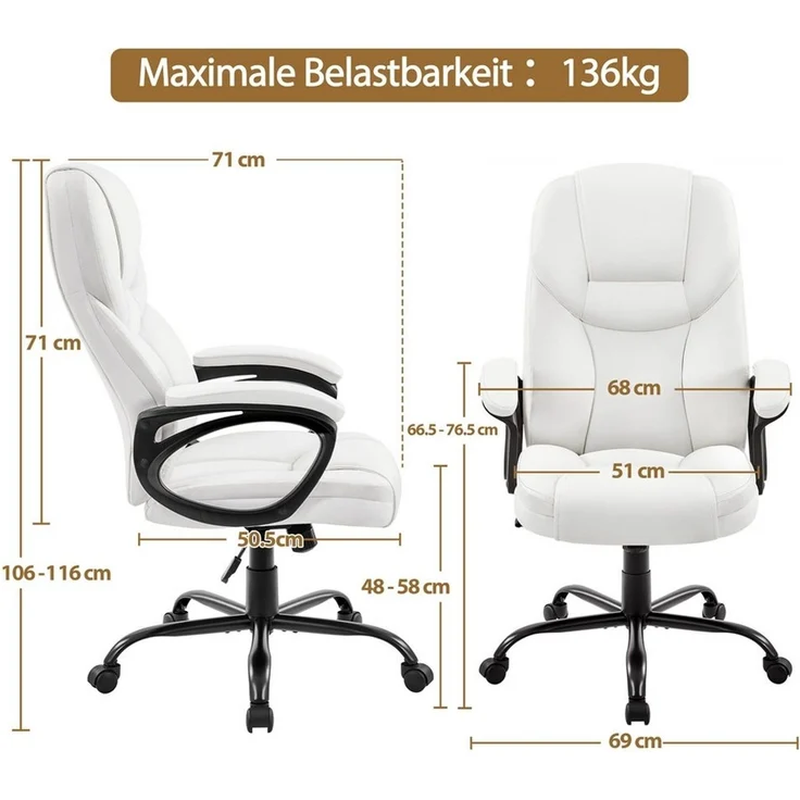 Yaheetech Bürostuhl, Chefsessel Schreibtischstuhl Drehstuhl Höhenverstellbar – Bild 3