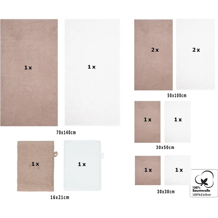 Betz Handtuch Set 12 TLG. Handtuch Set BERLIN Farbe Cappuccino - weiß, 100% Baumwolle (12 Teile, 12-St) – Bild 2