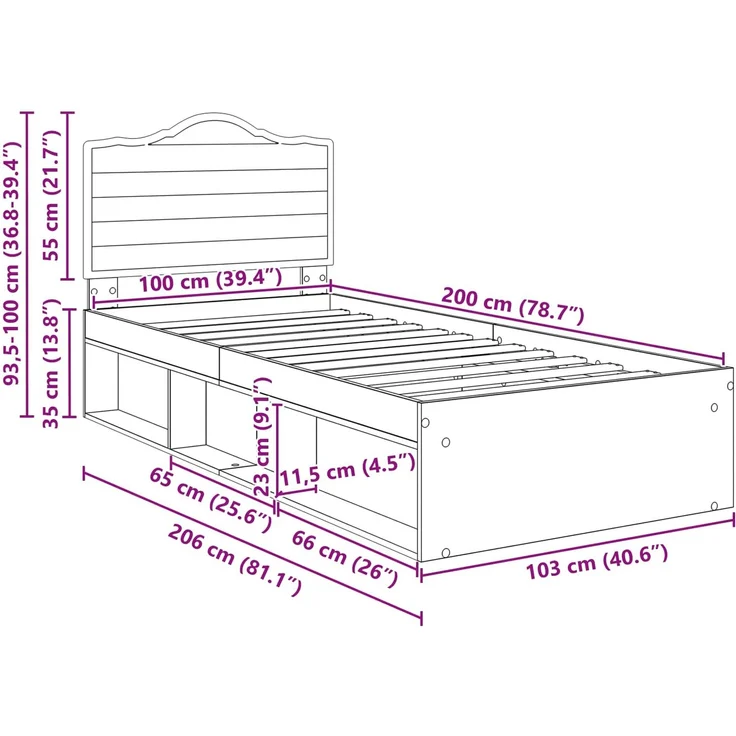 vidaXL Bettrahmen Beton Grau 100 x 200 cm Massives Kiefernholz 3413347 – Bild 10