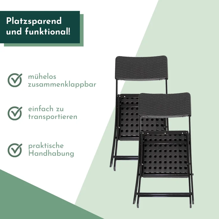Klappstuhl 2er Set Stühle, schwarz Rattan-Optik, Campingstuhl – Bild 7