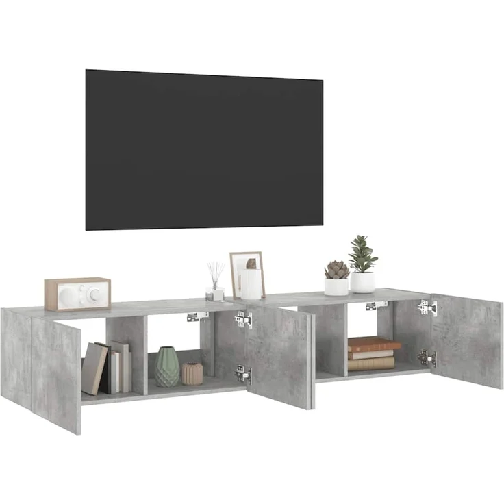 2 pcs TV-Wandschrank, TV Hängeboard mit LED-Leuchten. Betongrau 80x35x31 cm – Bild 6