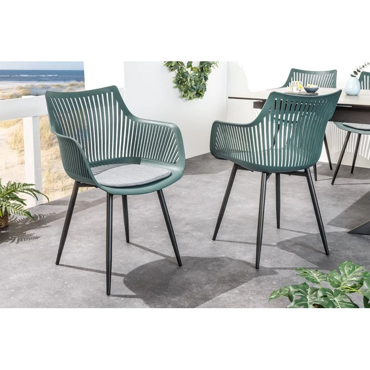 riess-ambiente 4-Fußstuhl SIGNUM salbei / schwarz (Einzelartikel, 1 St), Esszimmer · Kunststoff · Stahl · mit Armlehne · Garten/Balkon · Design – Bild 2