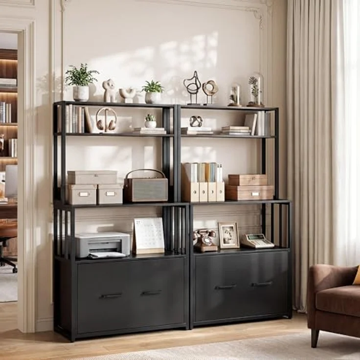 YITAHOME Aktenschrank mit Schublade, Aktenschrank mit Bücherregal für A4, Briefe, Rechtsakten, Metall-Aufbewahrungsschrank, Druckerständer für Büro, Schule, Zuhause, Organisation, Schwarz – Bild 4