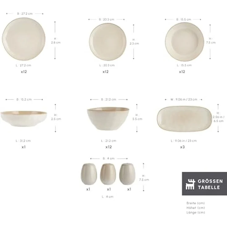 Karaca Geschirr-Set Earth Collection Aria 55-teiliges Tafelservice für 12 Personen Beige – Bild 2
