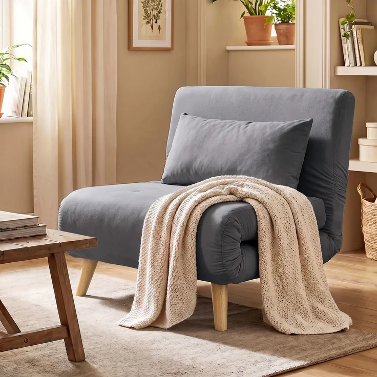 MELAYR, 3-in-1 Schlafsessel, Klappsessel mit Schlaffunktion, verstellbare Click-Clack-Rückenlehne, Grau, 78 x 72 x 79 cm – Bild 4