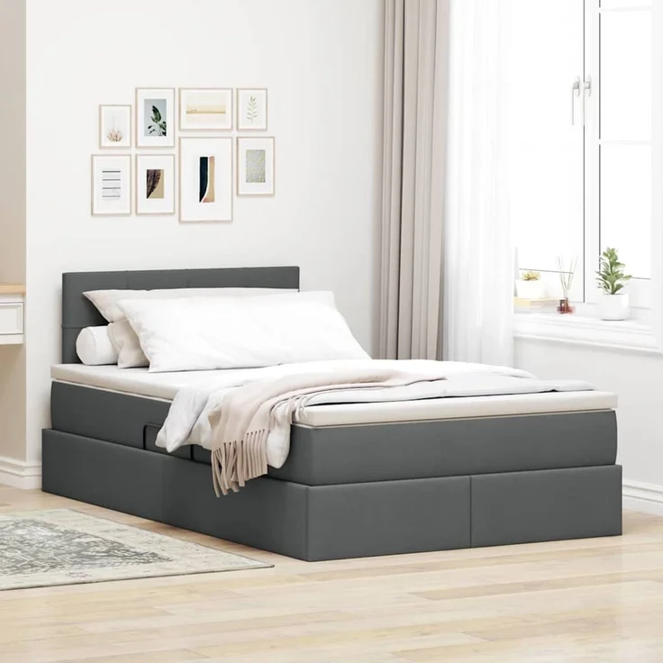 vidaXL LED-Speicherbett mit Matratze Dunkelgrau 120 x 200 cm Stoff 3371137 – Bild 1
