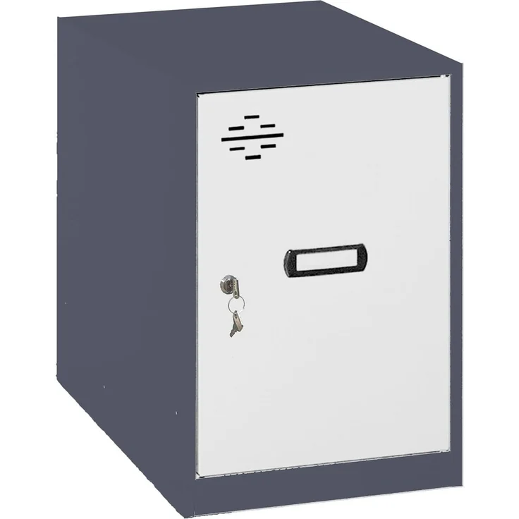 Simon Rack Simonlocker Kommode, klein, 475 x 400 x 500 mm, Amario aus Metall, mit Schlüssel, Anthrazit/Weiß – Bild 1