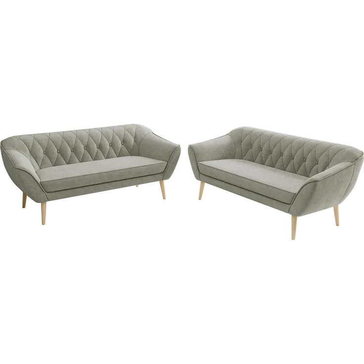 Wohnzimmerset Möbelset PIRS 3-3, Armlehnen, Wellenfederung, Buche Füße, Dreisitzer Sofa, Polstermöbel Set - Hellgrau Stukture – Bild 8