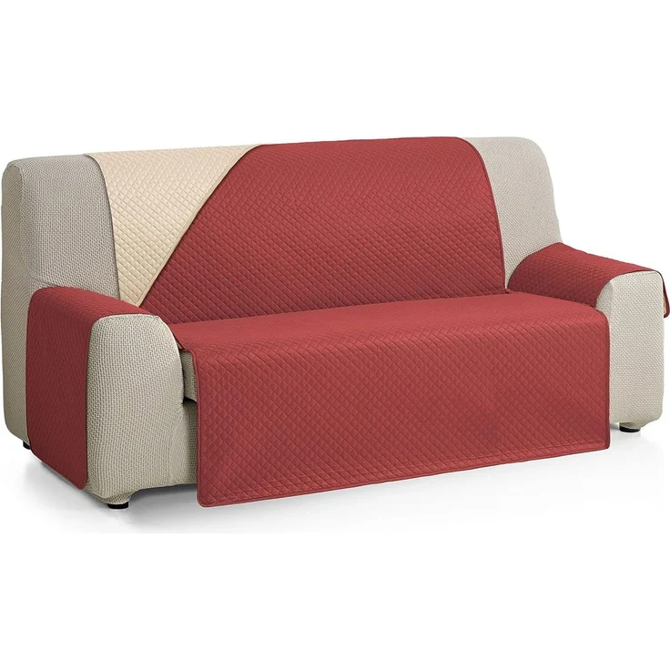 ECOMMERC3 Wende-Sofabezug für 2-Sitzer, XL, Sofabezug, extra weich und maximale Anpassung, beige/rot