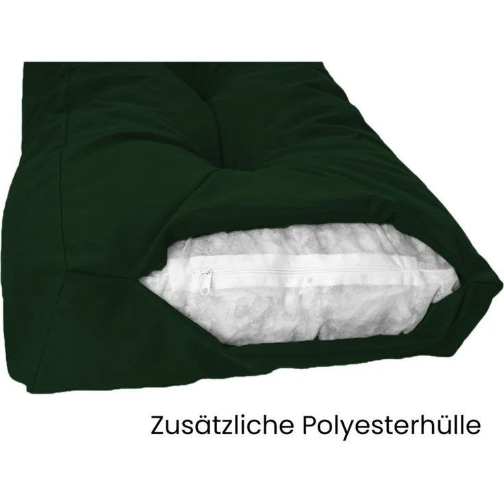 TexDeko® Garden Palettenauflage 120x60 cm mit Rückenlehne wasserabweisend UV - beständig Premium Sitzkissen gesteppt für Europaletten Palettenkissen Palettenpolster (Dunkelgrün) – Bild 3