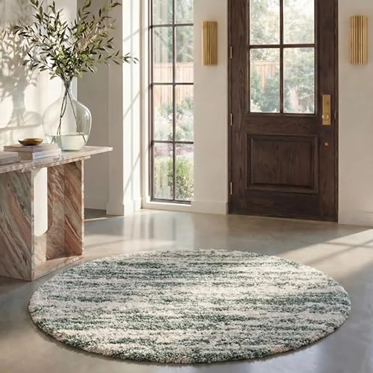 SAFAVIEH Zottelig Teppich für Wohnzimmer, Esszimmer, Schlafzimmer - Hudson Shag Collection, Hoher Flor, Elfenbein und Grün, 213 X 213 cm – Bild 1