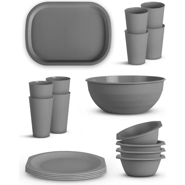 Geschirr Set BPA Frei Grau 18-teilig 4 Personen