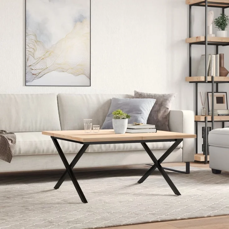 Couchtisch Sofatisch, X-Gestell 90x90x45,5cm Massivholz Kiefer & Stahl d453e – Bild 3