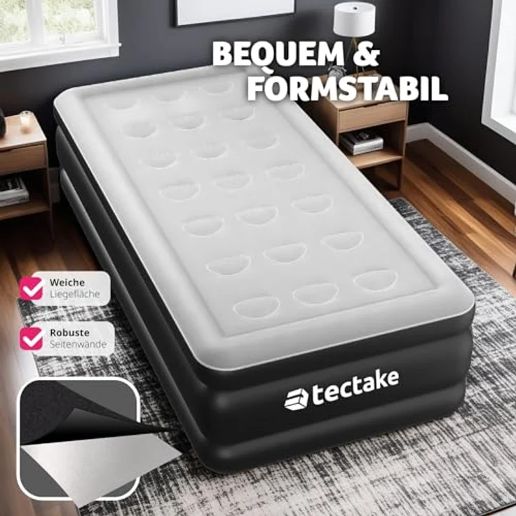 tectake Luftbett AirDreams, selbstaufblasbar mit elektrischer Pumpe, Schwarz/Weiß, 200 x 101 cm, belastbar bis 150 kg – Bild 5