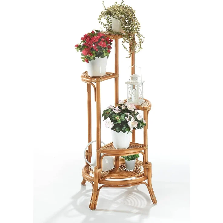 Kobolo Regal Blumenregal Pflanzenständer aus Rattan - natur - für 4 Töpfe – Bild 6