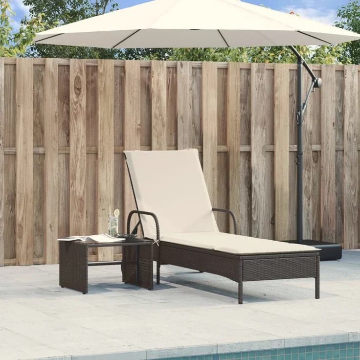 vidaXL Sonnenliege mit Rollen und Auflage Schwarz Poly Rattan 368308 – Bild 8