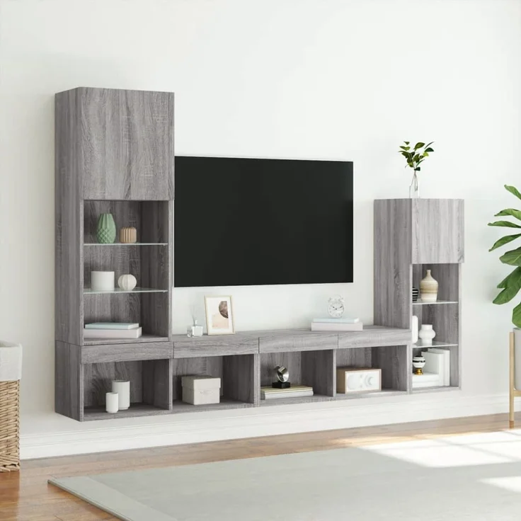 vidaXL 4-tlg. Wohnwand mit LED-Beleuchtung Grau Sonoma Holzwerkstoff 3216652 – Bild 3