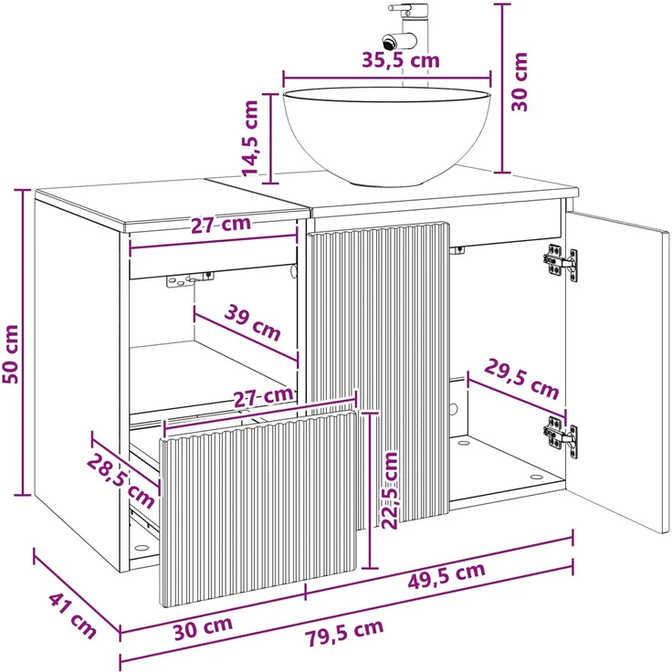 vidaXL Badezimmerschrank-Set 2 stk. Schwarz 79,5 x 41 x 80 cm 3404035 – Bild 10