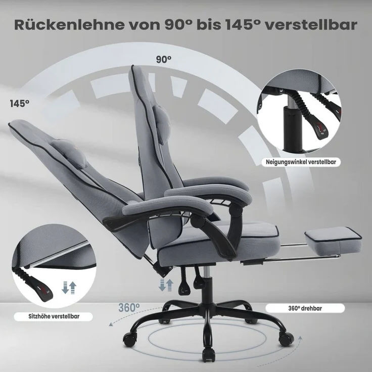 Woltu Gaming-Stuhl (1 St), mit Kopfkissen Lendenkissen Fußstütze, ergonomisch, Netzstoff – Bild 3