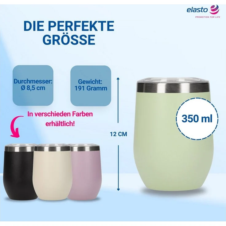 elasto Becher Weinbecher 350 ml Vinova Edelstahl Trinkbecher inkl. Strohhalm, robust, spülmaschinengeeignet, Sommer, Geschenk – Bild 2