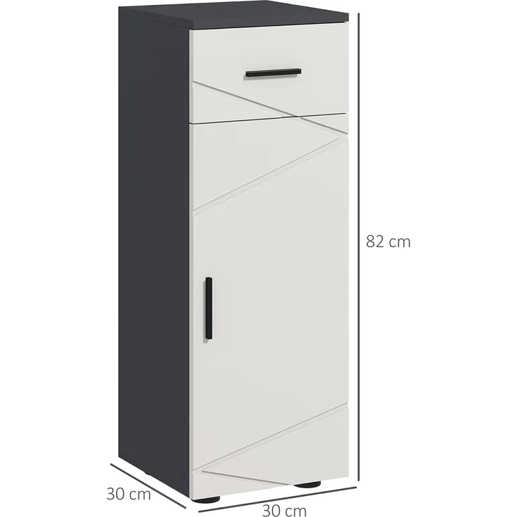 Kleankin Badkommode Badezimmerschrank mit Schublade, Verstellbar Ablagen (Badschrank, 1 St, Aufbewahrungsschrank), für Badezimmer, Wohnzimmer 30 x 30 x 82 cm Grau – Bild 3