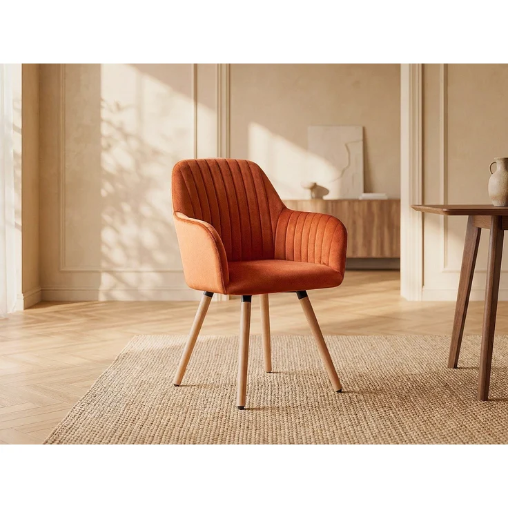 Vente-unique - Stuhl mit Armlehnen - Samt & Metall in Holzoptik - Terracotta - ELEANA – Bild 2