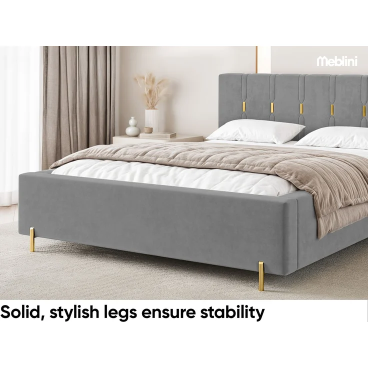 MEBLINI Polsterbett 180x200 ohne Lattenrost ohne Matratze – FABIO – Grau Samt – Doppelbett ohne Bettkasten - Stauraumbett - Kopfteil Bett ohne Stauraum – Bild 5