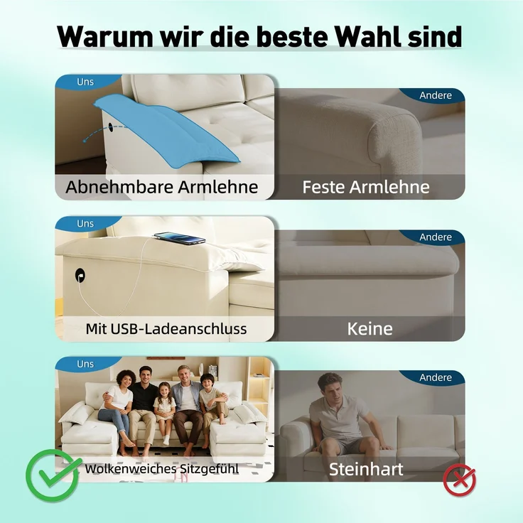 ZUBALIYA Schlafsofa 127x87 cm, mit USB - Anschluss, mit Ausziehbett, mit Chenille - Bezug, mit Samtbezug, modular aufgebaut, Weiß – Bild 12