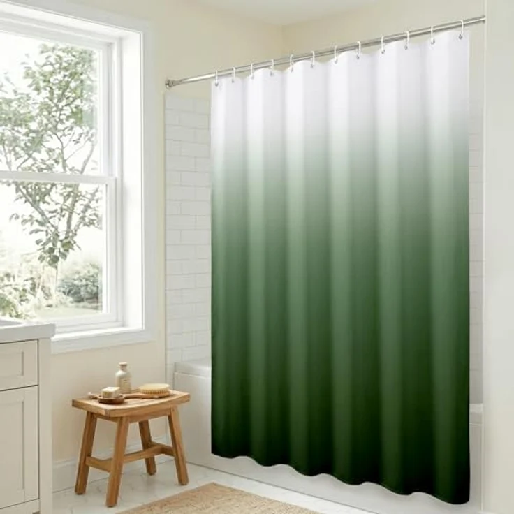 Americanflat Duschvorhang, 100% Polyester, wasserabweisend, mit Metallösen und 12 Duschvorhangringen, Farbverlauf, 180 x 180 cm, Grün – Bild 6