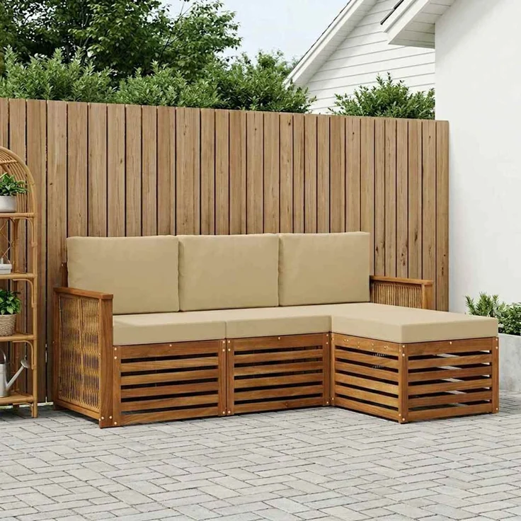 vidaXL Outdoor-Sofagarnitur 4 stk. 4-Sitzer Natur und Beige 3384209 – Bild 1