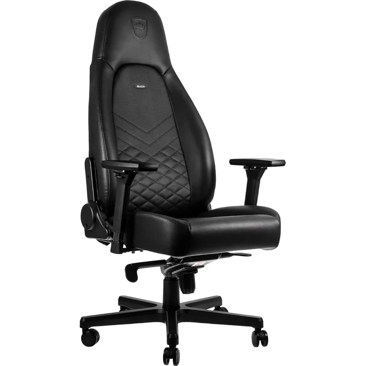 noblechairs ICON Gaming Stuhl Schwarz - Ergonomischer Bürostuhl 150 kg Belastbarkeit - Drehstuhl mit Rollen - Gaming PC Stuhl PU-Kunstleder - Office Chair Ergonomic - Inklusive Kissen