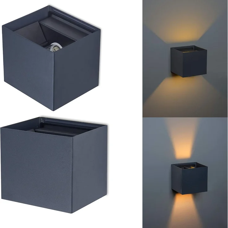 TRANGO LED Außen-Wandleuchte, 8015-01A IP44 Up & Down Wandstrahler inkl. 1x 3.5 Watt G9 LED Leuchtmittel *FLEX* in Anthrazit matt Eckig mit einstellbar Abstrahlwinkel, für innen & außen Lampe Außenstrahler, Wandleuchte