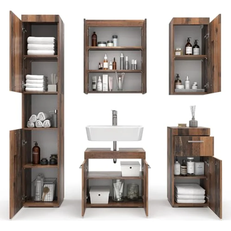 Vichy Badmöbelset Luna, 5-teiliges Oldstyle Badmöbel-Set mit Waschbeckenunterschrank und Spiegelschrank – Bild 6