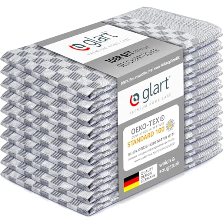 Glart 48SG 10er Set Küchentücher 50x70 cm aus 100% Baumwolle in grau, Oeko-TEX Standard 100 Zertifiziert, fusselfrei, waschbar, vorgewaschen für die Küche und Abwasch – Bild 1