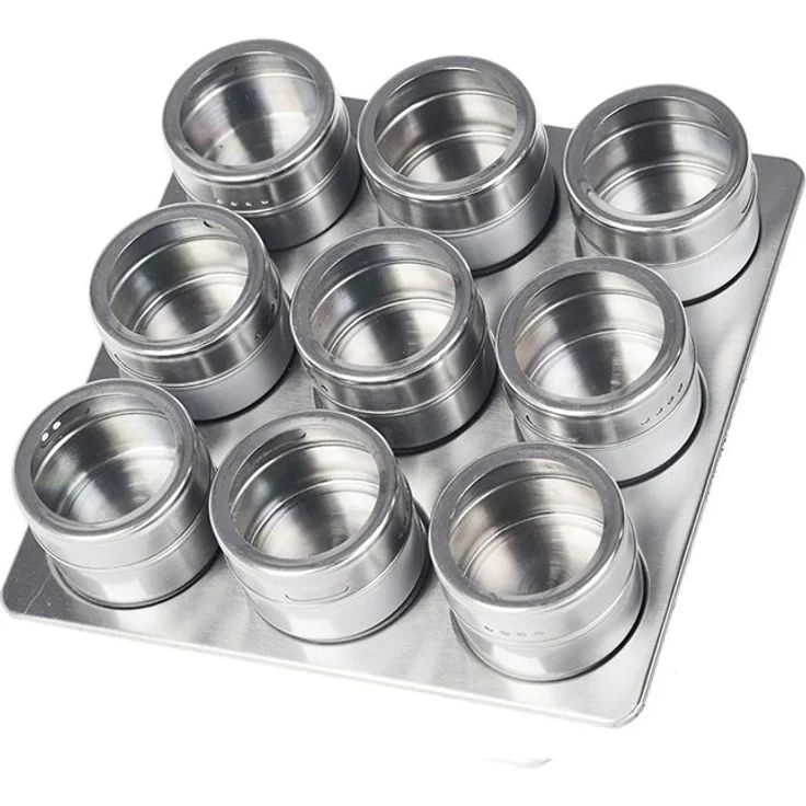 10tlg Edelstahl Metallic Gewürzdosenset Gewurzregal Salz Pfeffer Küche Gewürz Behälter Silber – Bild 1