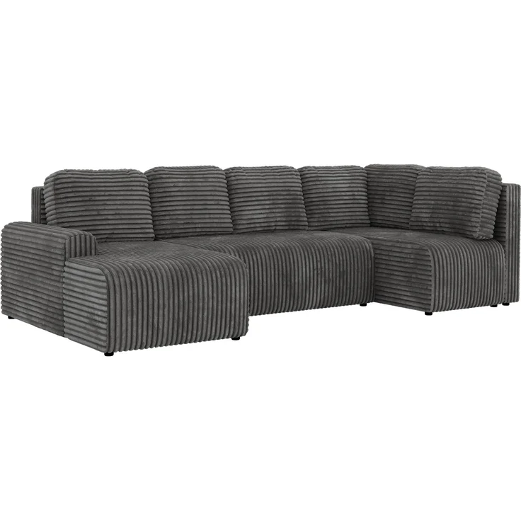 U-förmiges Sofa NESSARO COR U mit Schlaffunktion und Bettkasten, Freistehende Wohnlandschaft, DL-System, Bonellfederkern - Grau Cord - Rechts Seite – Bild 9