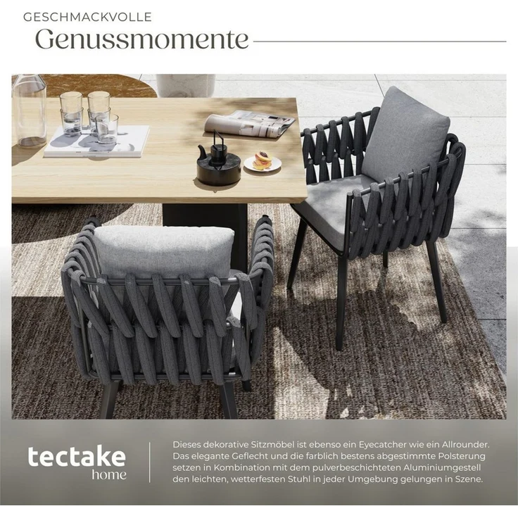 tectake Gartenstuhl Stuhl (1er Set, 1 St), mit Aluminiumgestell – Bild 3