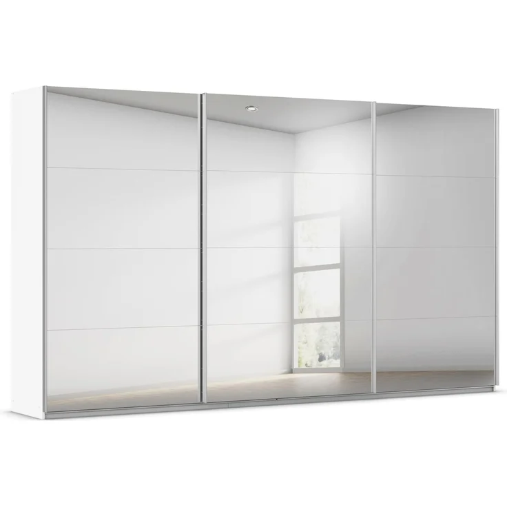 Rauch Möbel Kulmbach, Kleiderschrank mit Schwebetüren für Schlafzimmer, Kinderzimmer, Jugendzimmer, Garderobe, Flur, 3-türig, mit Spiegel, Zubehör Basic, Farbe Weiß, Breite 360 cm