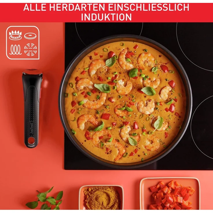 Tefal Ingenio Emotion 20-tlg. Topf und Pfannenset abnehmbarer Griff, mit Zubehör, stapelbar, platzsparend, Topfset Induktion Titanium 2X Antihaftversiegelung, einfache Handhabung und Reinigung, L897SK – Bild 7