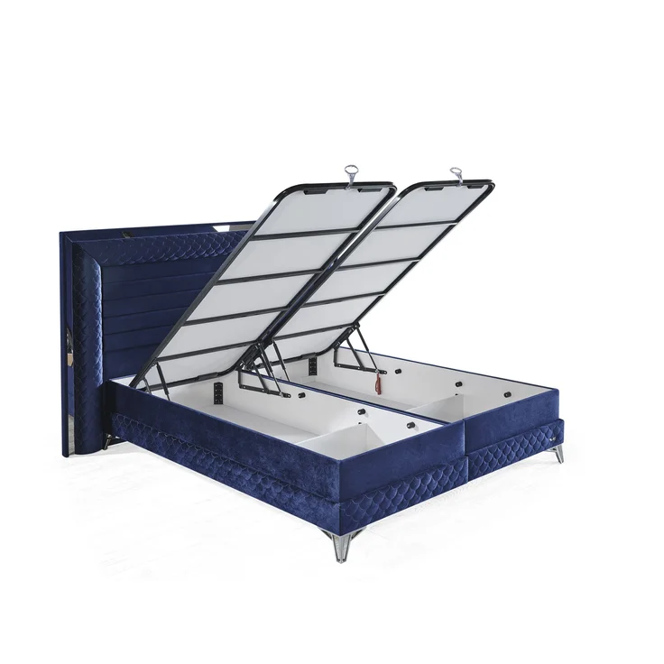 Schlafzimmer-Set "Elara" – Bett mit Bettkasten und Matratze , Nachttisch, Bettbank-Blau – Bild 8