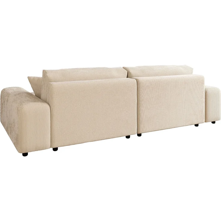 Ecksofa Schlaffunktion ausziehbar Bettkasten Polsterecke L-Couch in Cord Beige – Bild 6