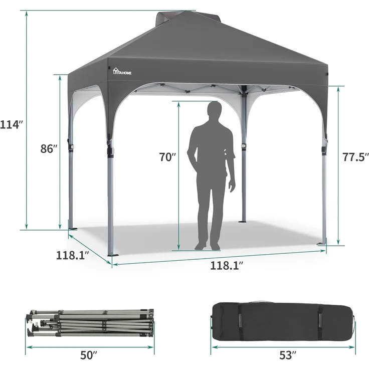YITAHOME 3X3 wasserdichte Pavillon Faltpavillon, Faltbarer Pop up Pavillon Outdoor Anti-UV Gartenpavillon Höhenverstellbarfür Alle Jahreszeiten Für Party Camping Märkte Pool Festival, Dunkelgrau – Bild 6