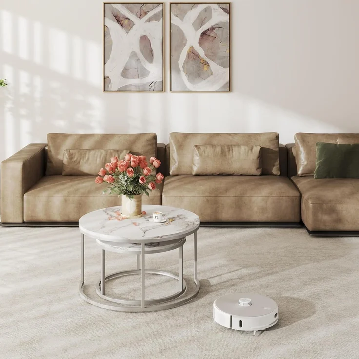 Runder Couchtisch Marmor Optik Weiß Silber 80x80cm & 60x60cm – Bild 7