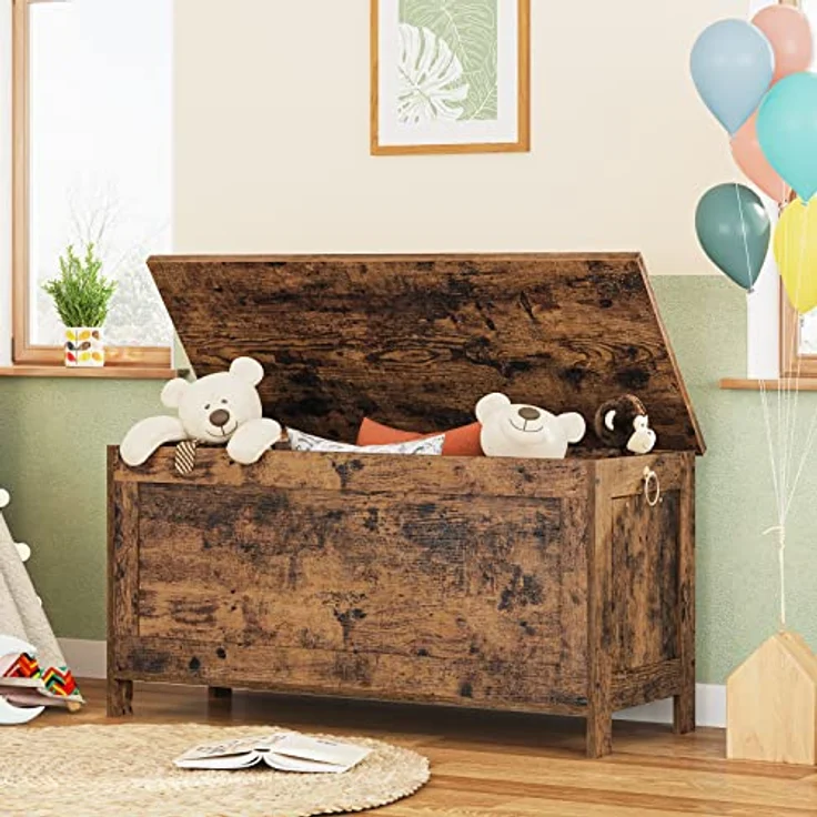 HOOBRO Truhen, Sitzbank mit Stauraum, Spielzeugtruhe mit Deckel, Schuhbank, Sitztruhe, Aufbewahrungstruhe, Robust, Sicherheitsscharniere, Schlafzimmer, Wohnzimmer, 100 cm, Dunkelbraun EBF100CW01 – Bild 6