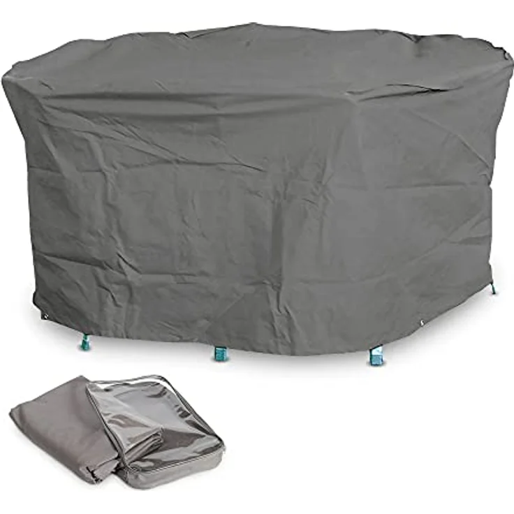 Beo Acamp Gartentisch Abdeckung für ovale Tische bis bis 160x95 cm | Reißfeste Gartenmöbel Abdeckung in Anthrazit | Schutzhülle Gartenmöbel Winterfest | Wasserdichte Abdeckplane Gartenmöbel – Bild 2