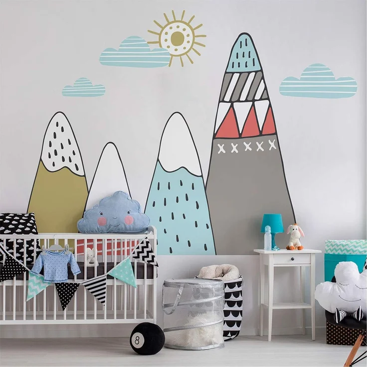 Wandtattoo, selbstklebend, für Kinder, Riesen-Dekoration, skandinavische Berge für Kinderzimmer, Ivka, 145 x 220 cm