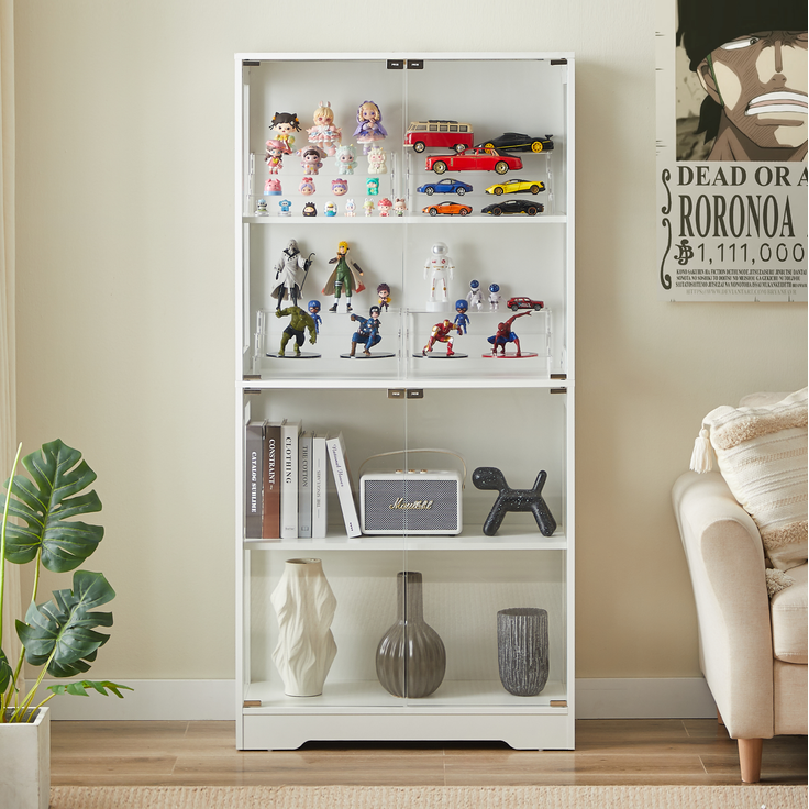 Glasvitrine 80 x 35 x 165 cm in Weiß mit LED-Beleuchtung und Bewegungssensor – Bild 2