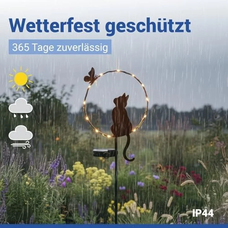 Maximex LED Gartenleuchte Modell Katze und Schmetterling, Ein-/Ausschalter, LED fest integriert, Warmweiß, solarbetriebener Gartenstecker, leuchtet bis zu 8 Stunden – Bild 3