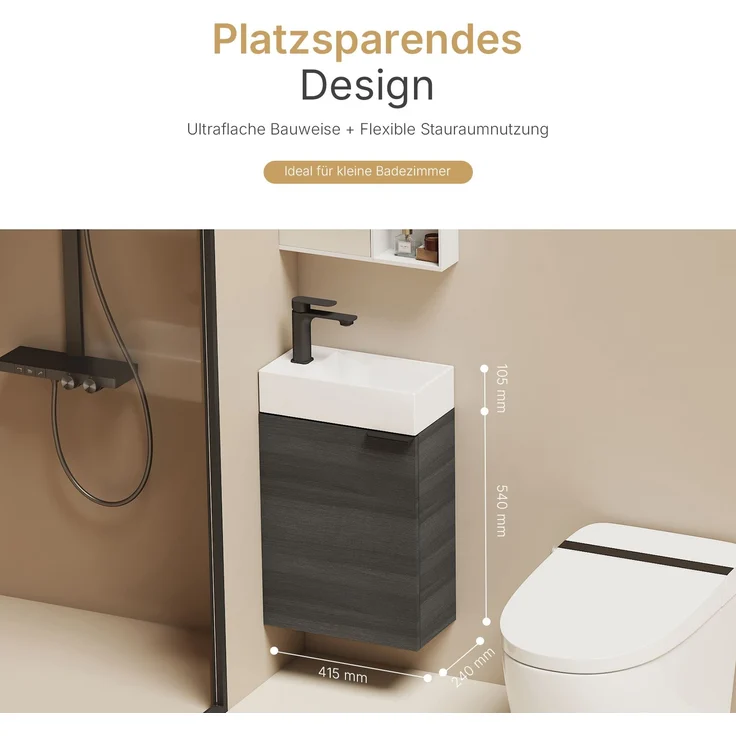 EMKE Badmöbel-Set mit Waschbecken 41.7×24×64.6cm Holzkohle – Bild 5
